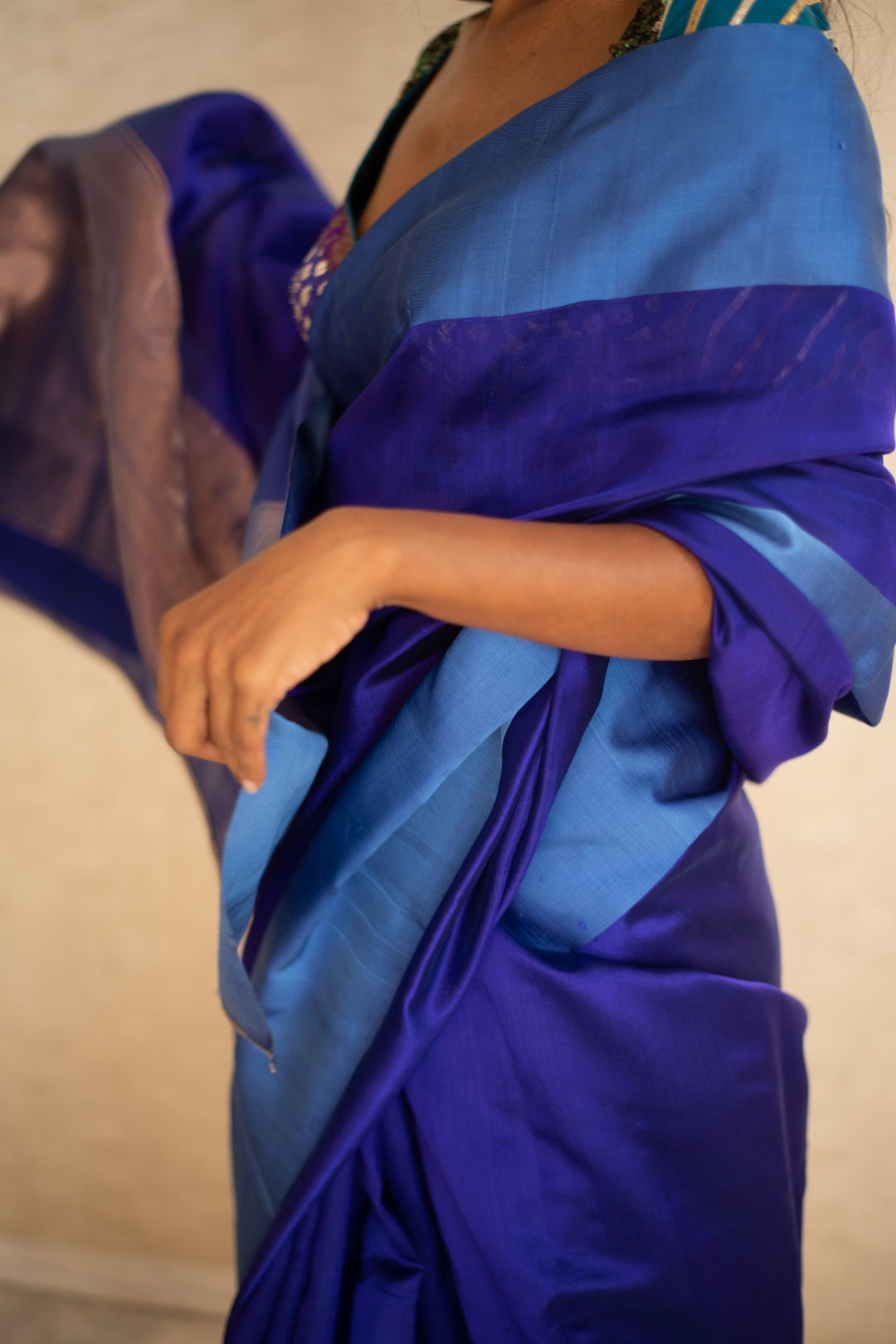 KAIYA (BLUE)- Indigo Blue Chanderi Saree