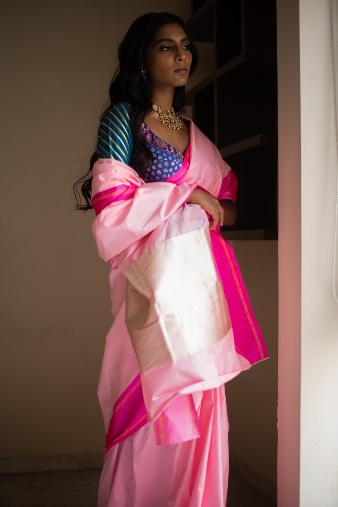 Kalpi- Pink Silk Brocade Banarasi Saree