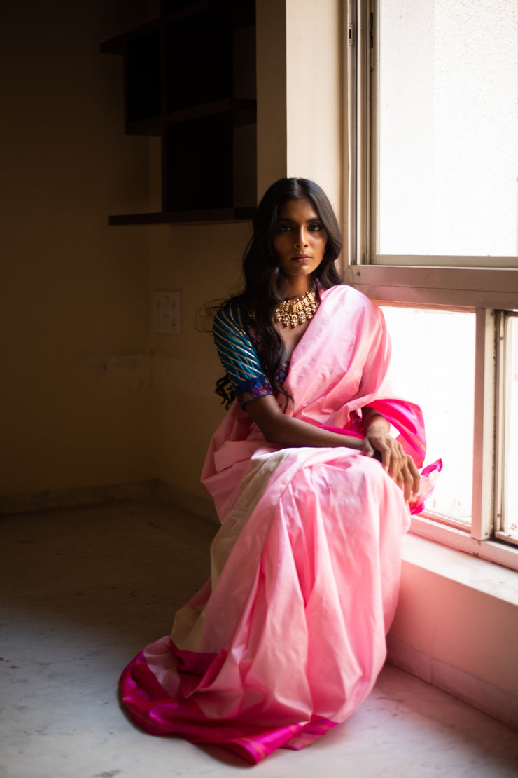 Kalpi- Pink Silk Brocade Banarasi Saree
