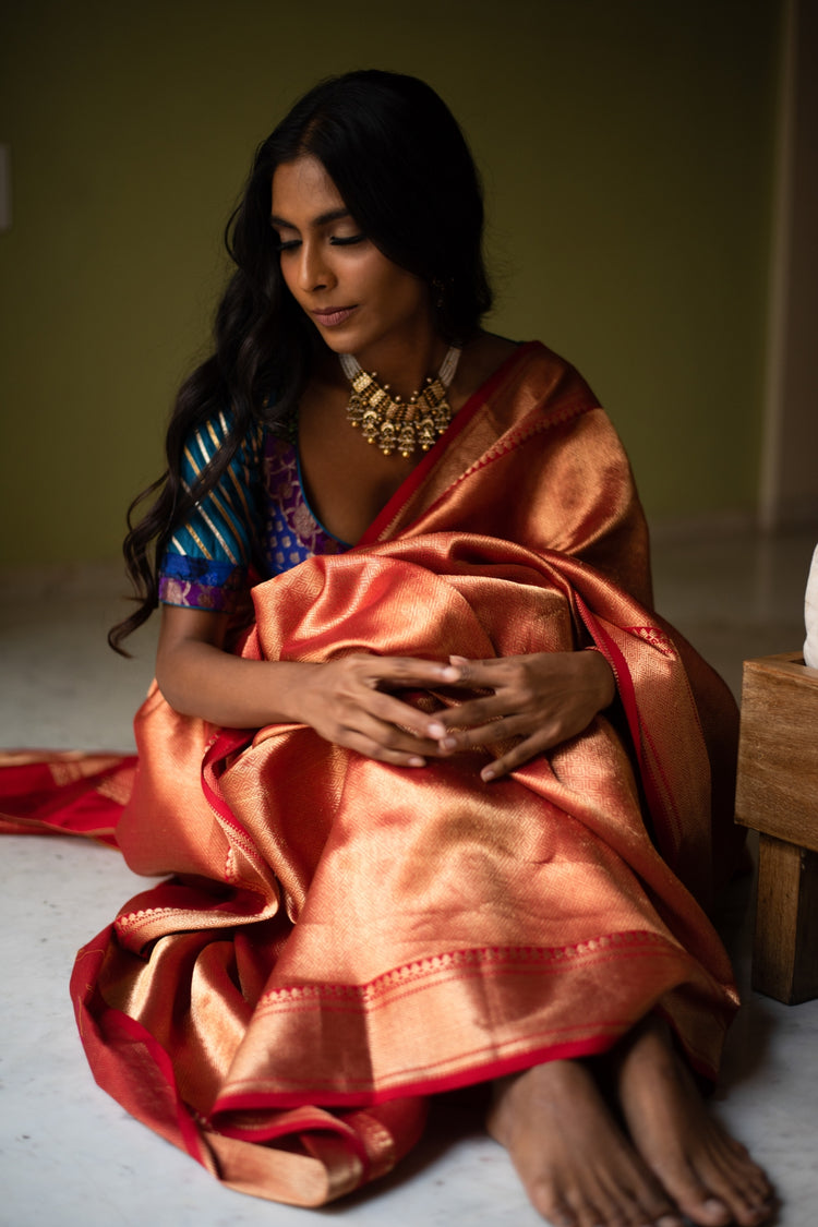 KYLEE- Red Silk Chanderi Textured Saree