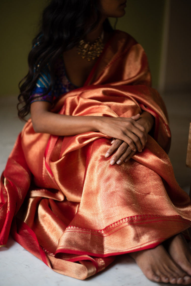 KYLEE- Red Silk Chanderi Textured Saree