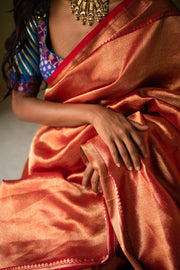 KYLEE- Red Silk Chanderi Textured Saree