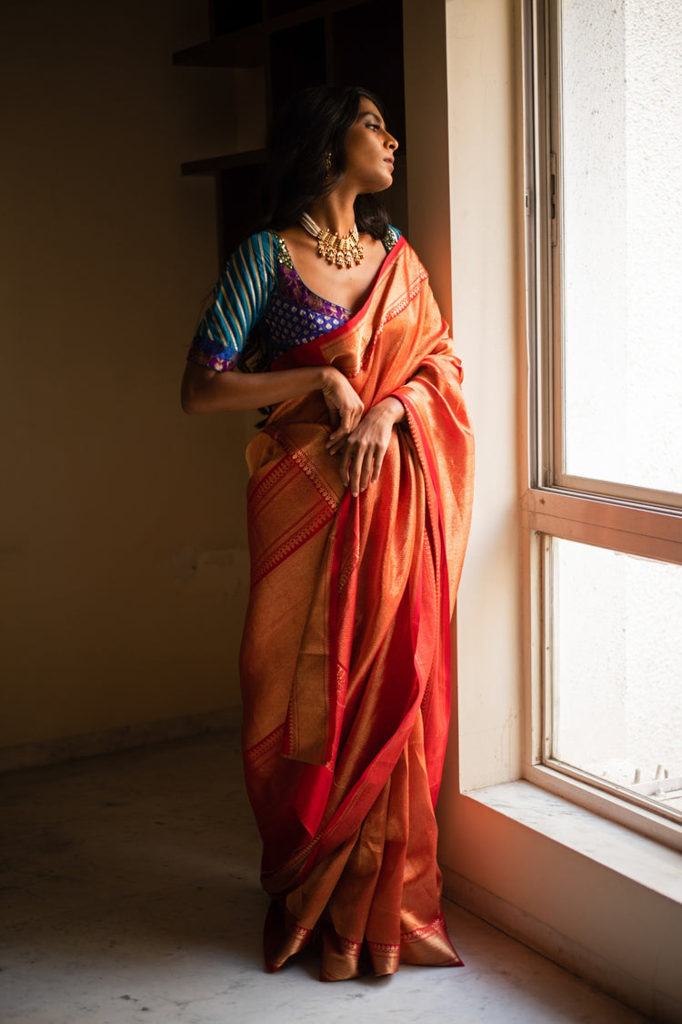 KYLEE- Red Silk Chanderi Textured Saree