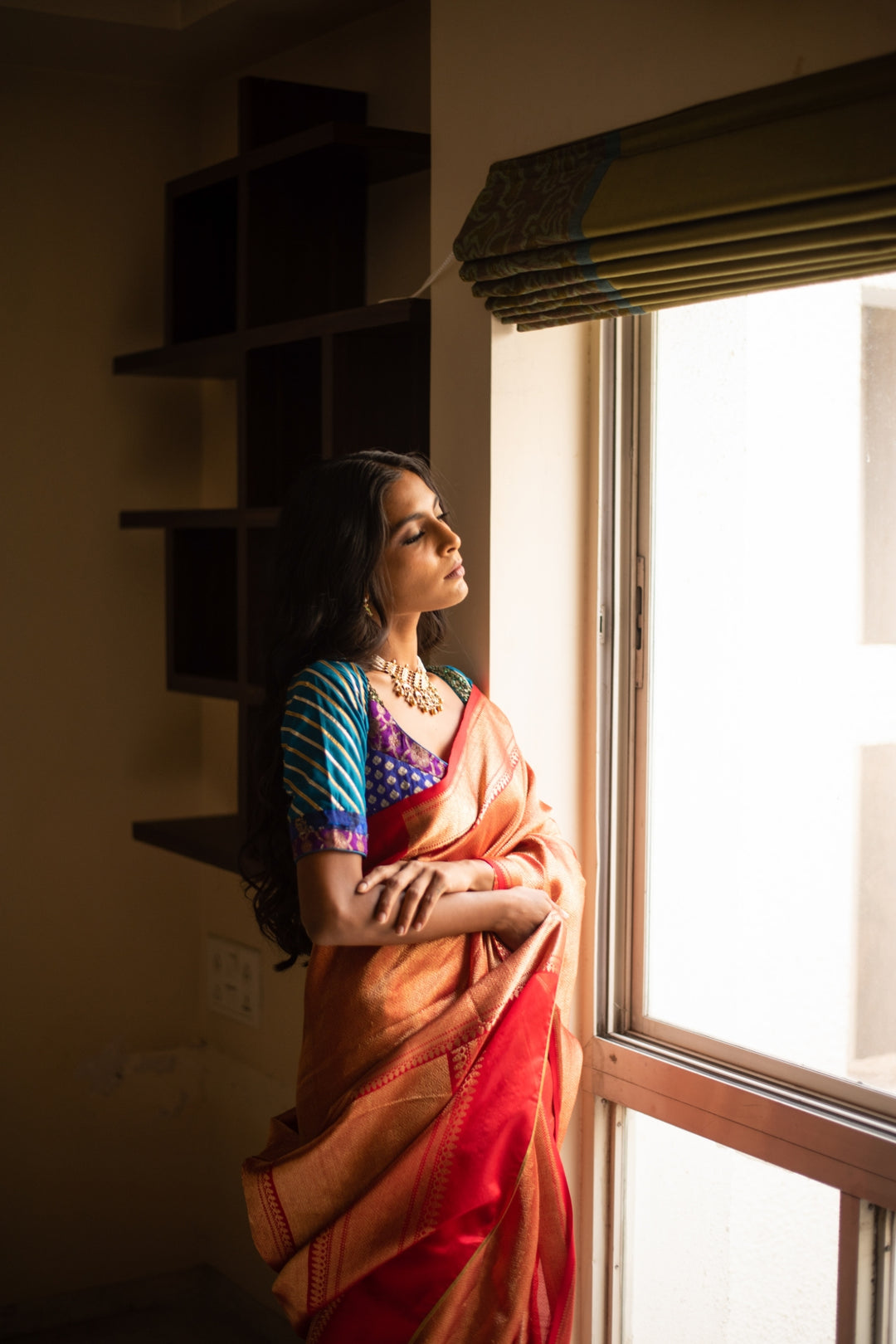 KYLEE- Red Silk Chanderi Textured Saree