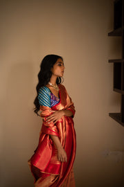 KYLEE- Red Silk Chanderi Textured Saree