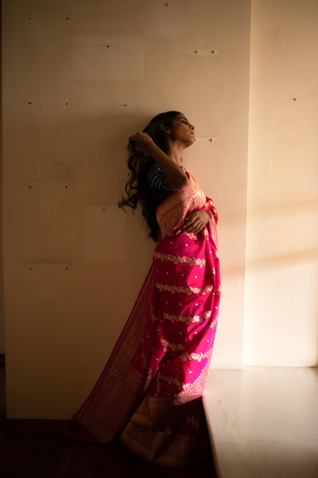 Mehal- Indian Pink Silk Banarasi Saree