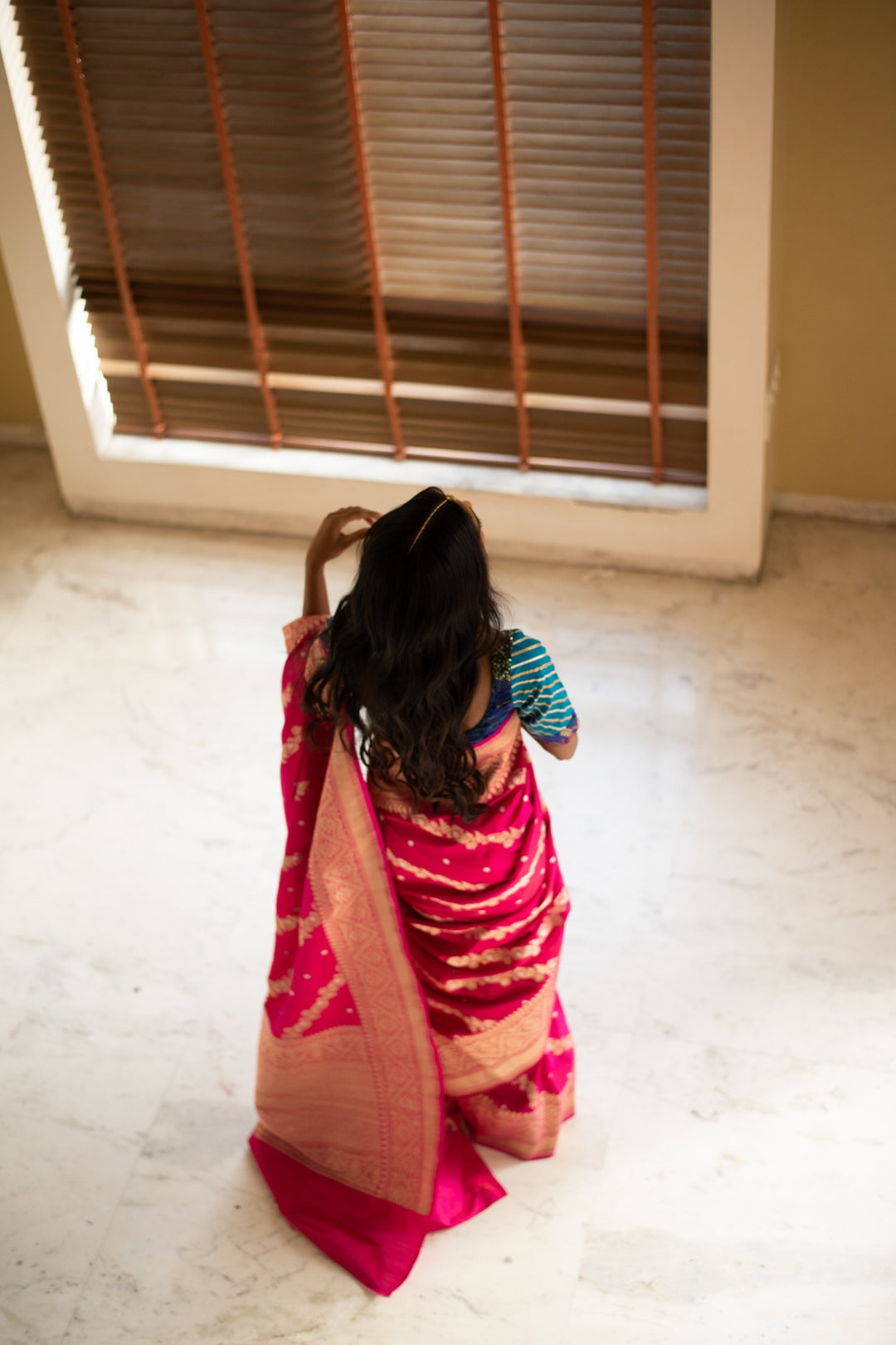 Mehal- Indian Pink Silk Banarasi Saree