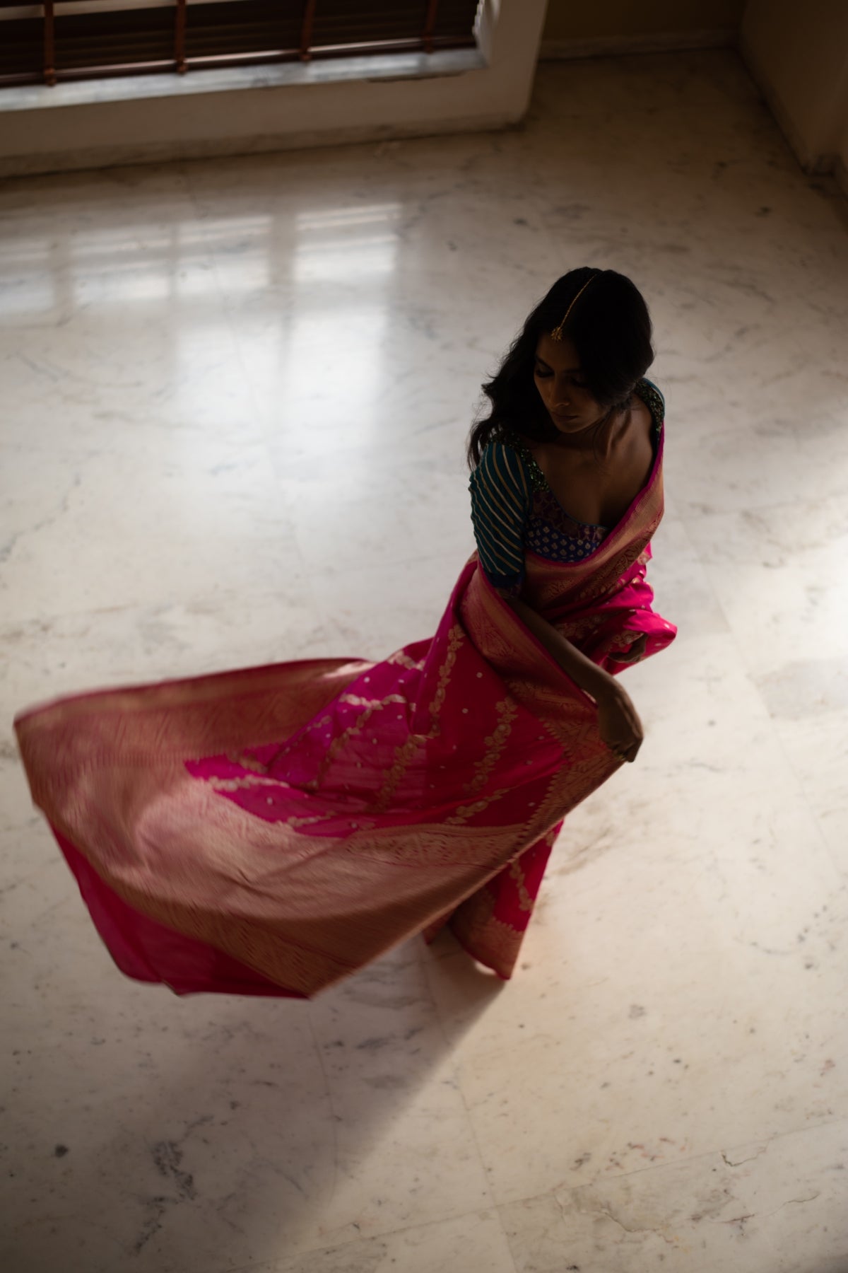 Mehal- Indian Pink Silk Banarasi Saree