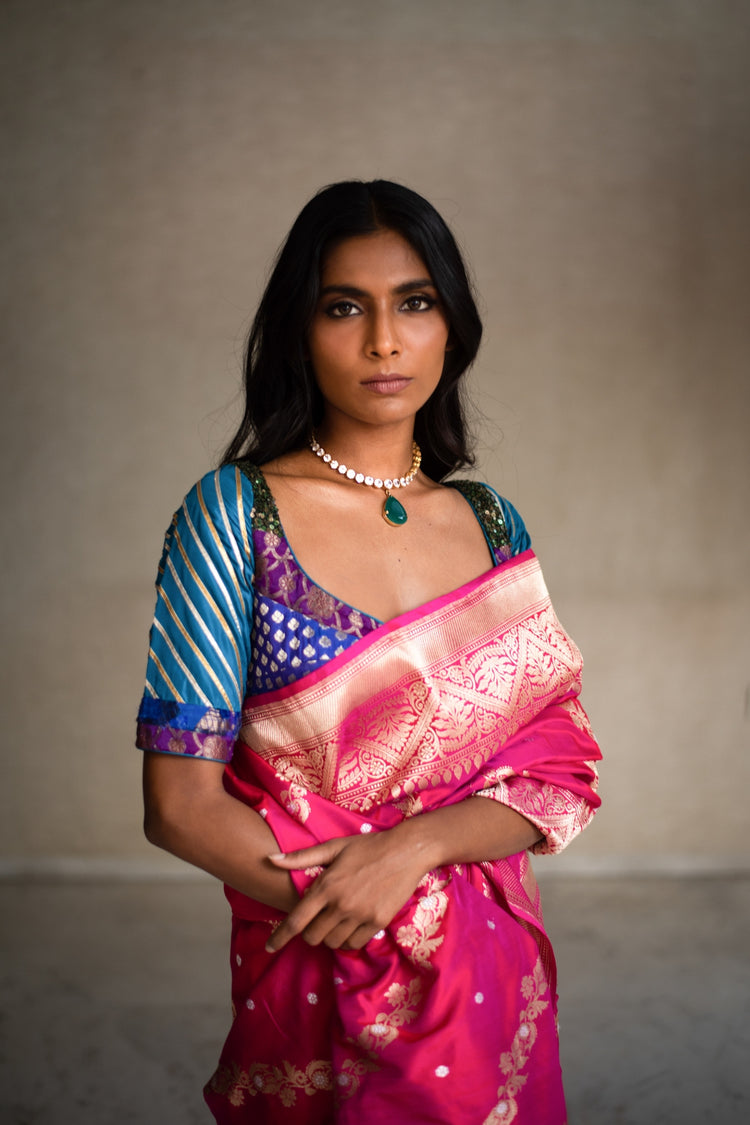 Mehal- Indian Pink Silk Banarasi Saree