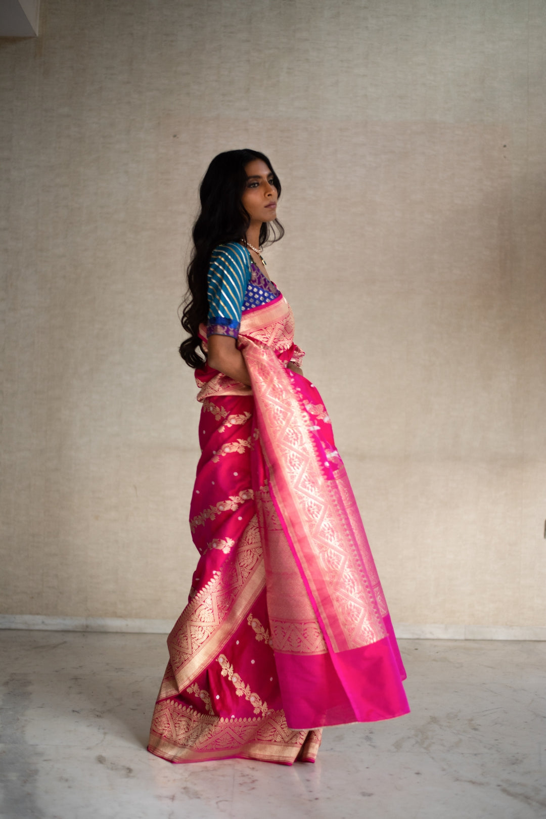 Mehal- Indian Pink Silk Banarasi Saree