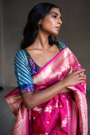 Mehal- Indian Pink Silk Banarasi Saree