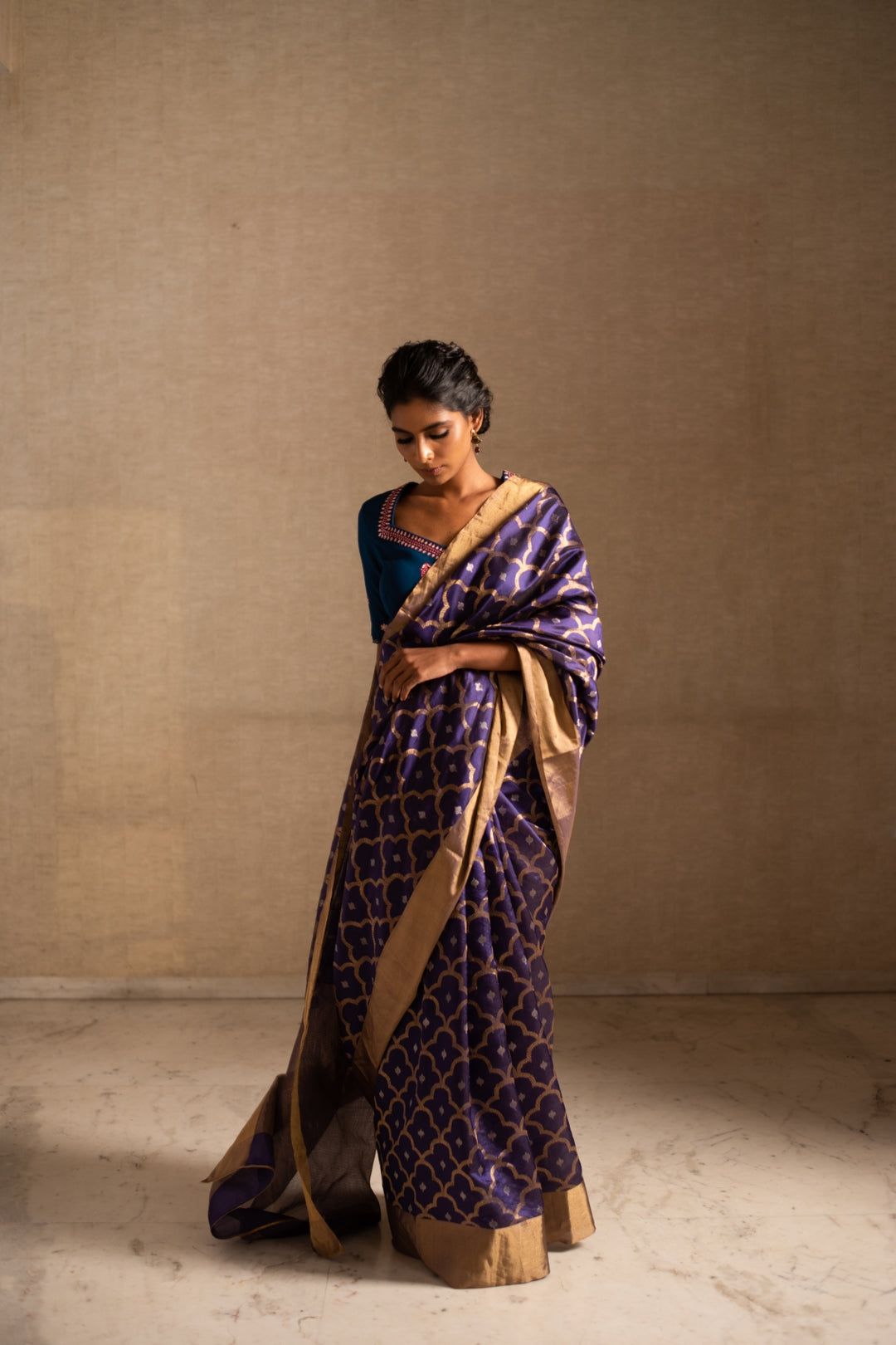 ENYA- Blue Purple Silk Chanderi Saree