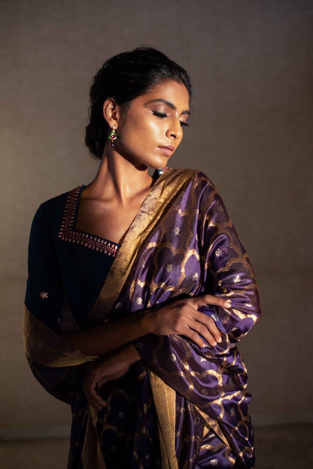 ENYA- Blue Purple Silk Chanderi Saree