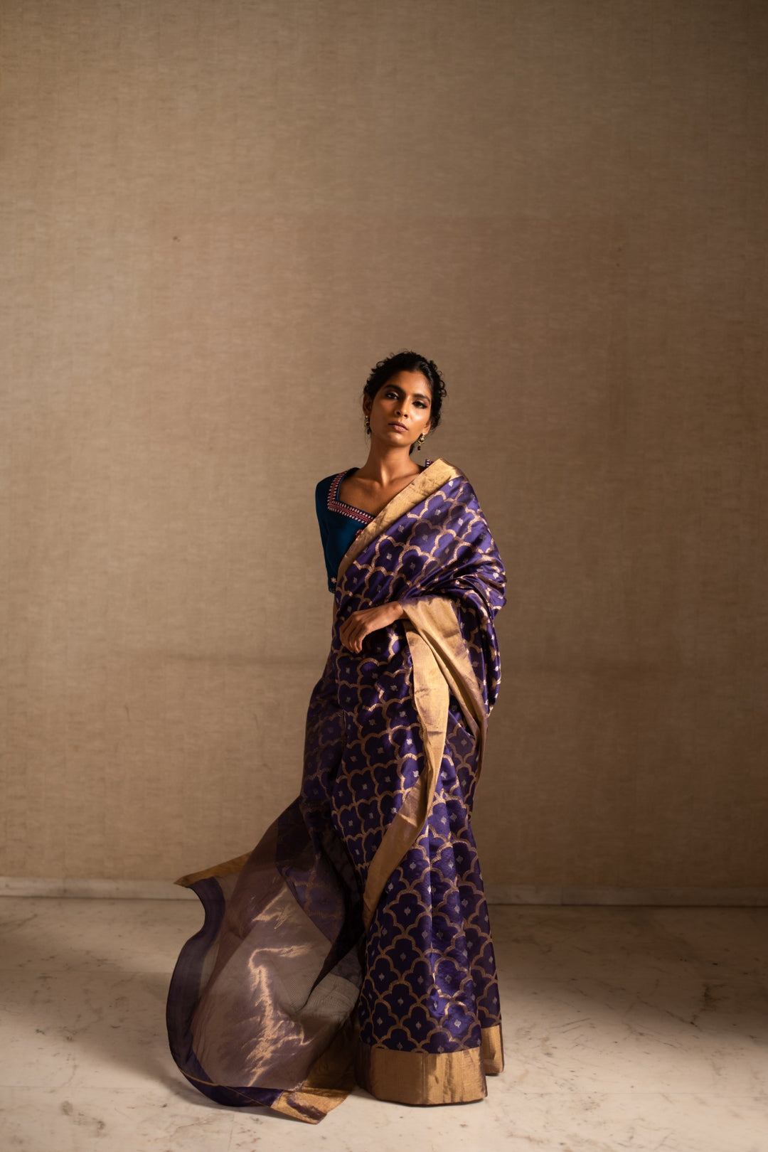 ENYA- Blue Purple Silk Chanderi Saree