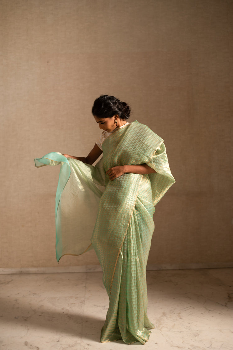 JIERA- Aquamarine Silk Chanderi Saree