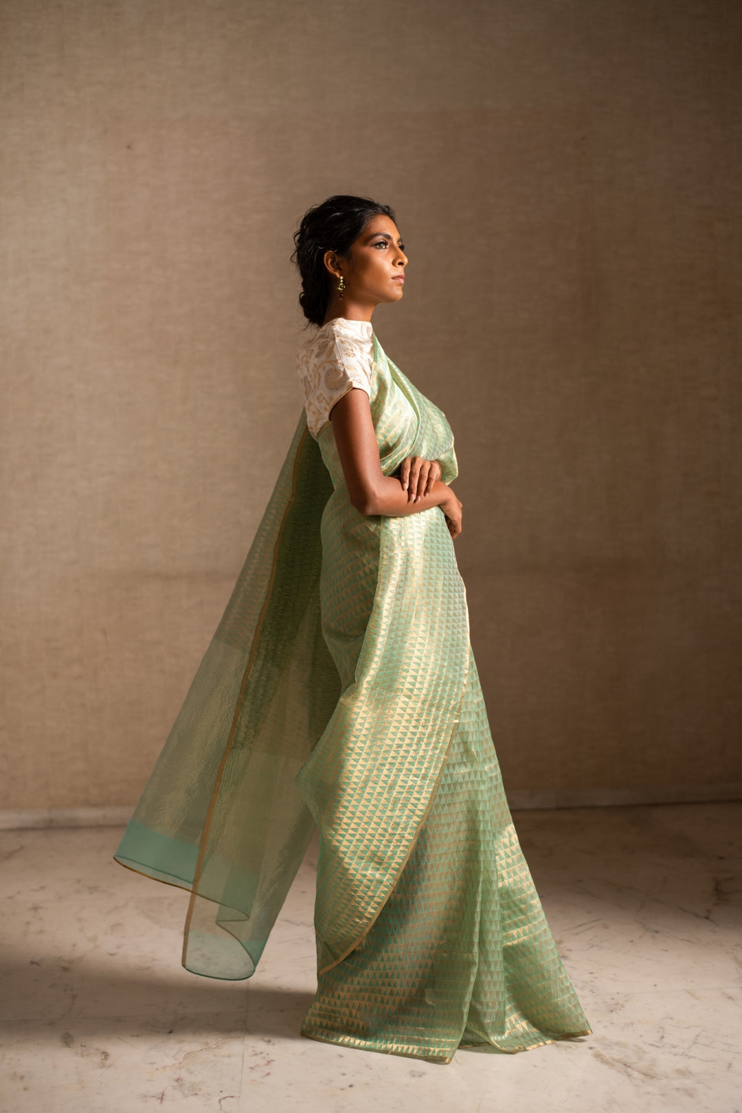 JIERA- Aquamarine Silk Chanderi Saree