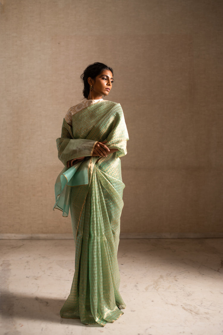 JIERA- Aquamarine Silk Chanderi Saree