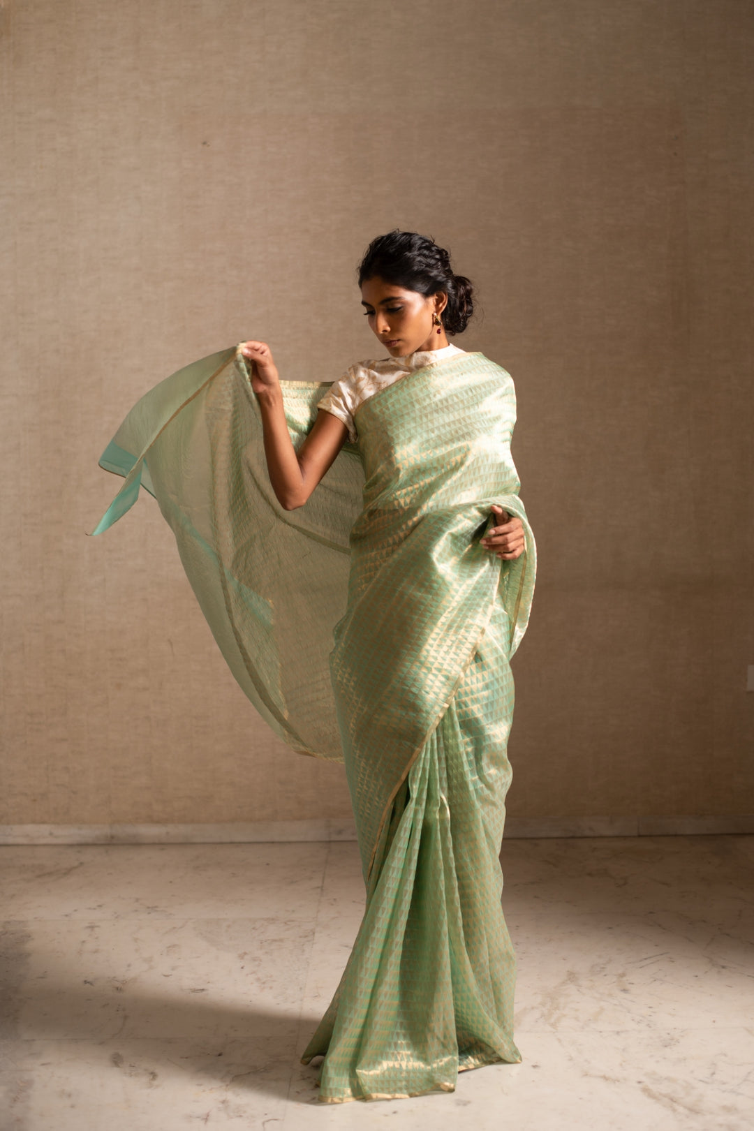 JIERA- Aquamarine Silk Chanderi Saree