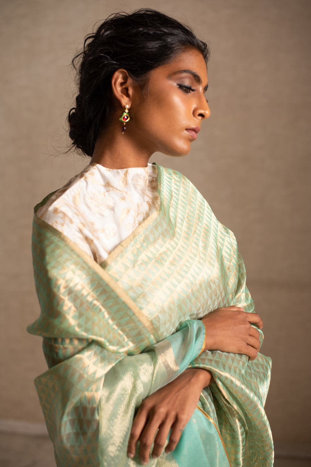 JIERA- Aquamarine Silk Chanderi Saree