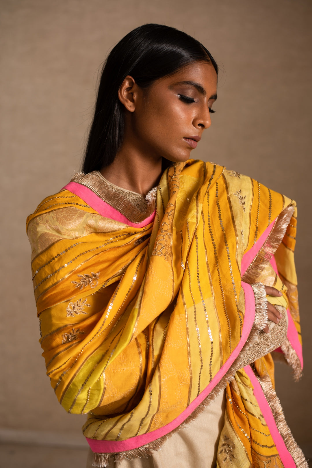 Aashi- Yellow Upcycled Patchwork Dupatta