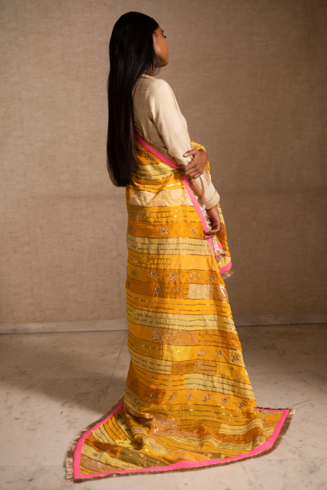 Aashi- Yellow Upcycled Patchwork Dupatta