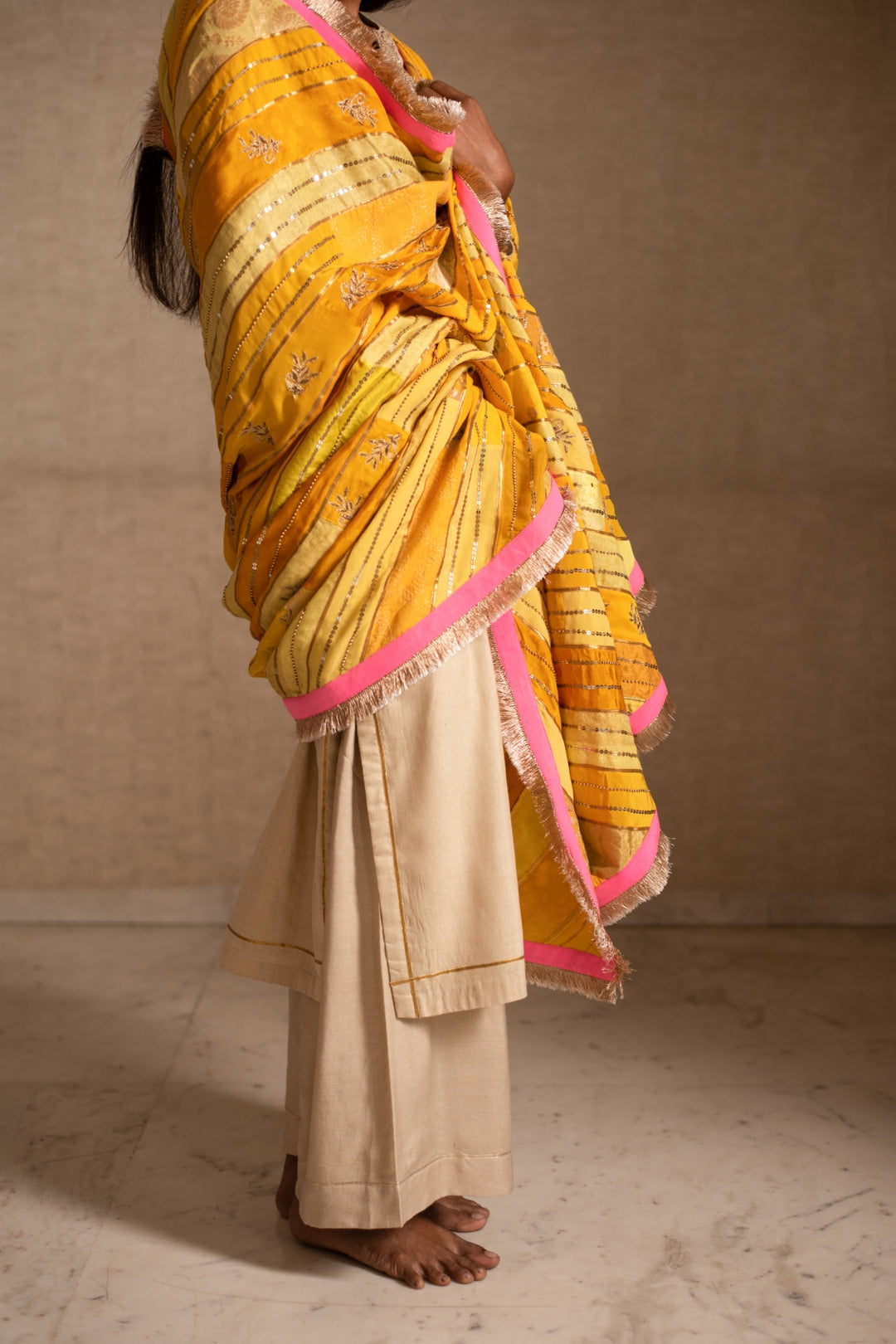 Aashi- Yellow Upcycled Patchwork Dupatta