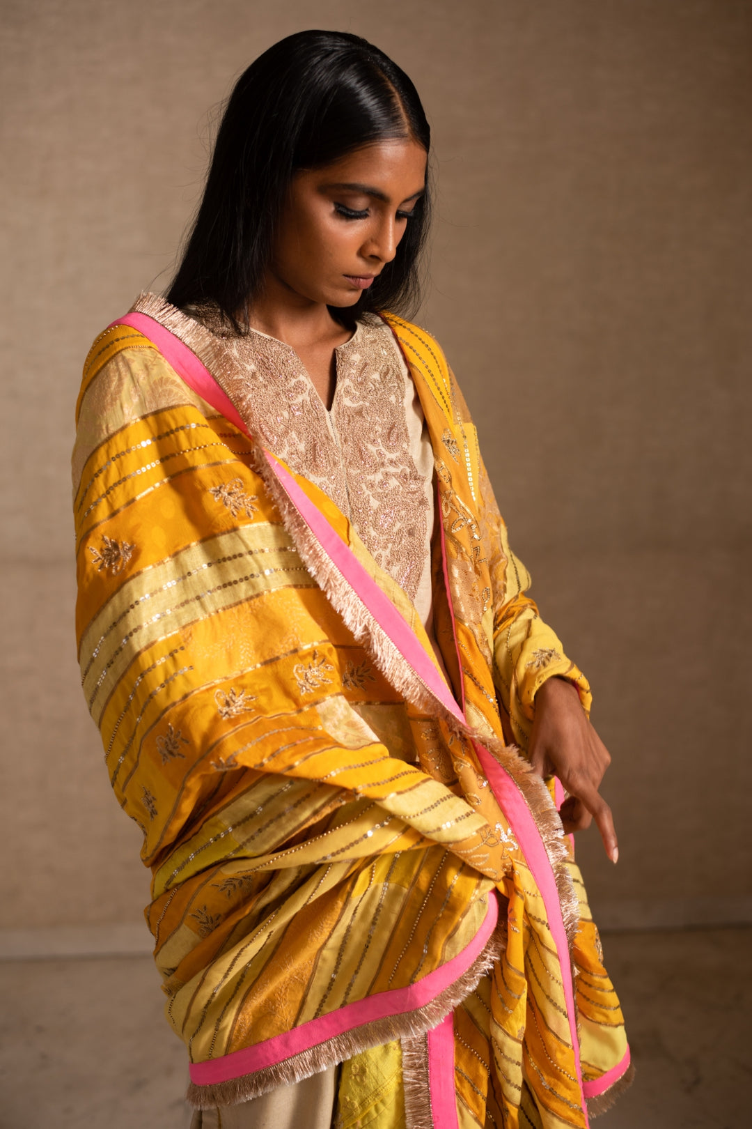 Aashi- Yellow Upcycled Patchwork Dupatta