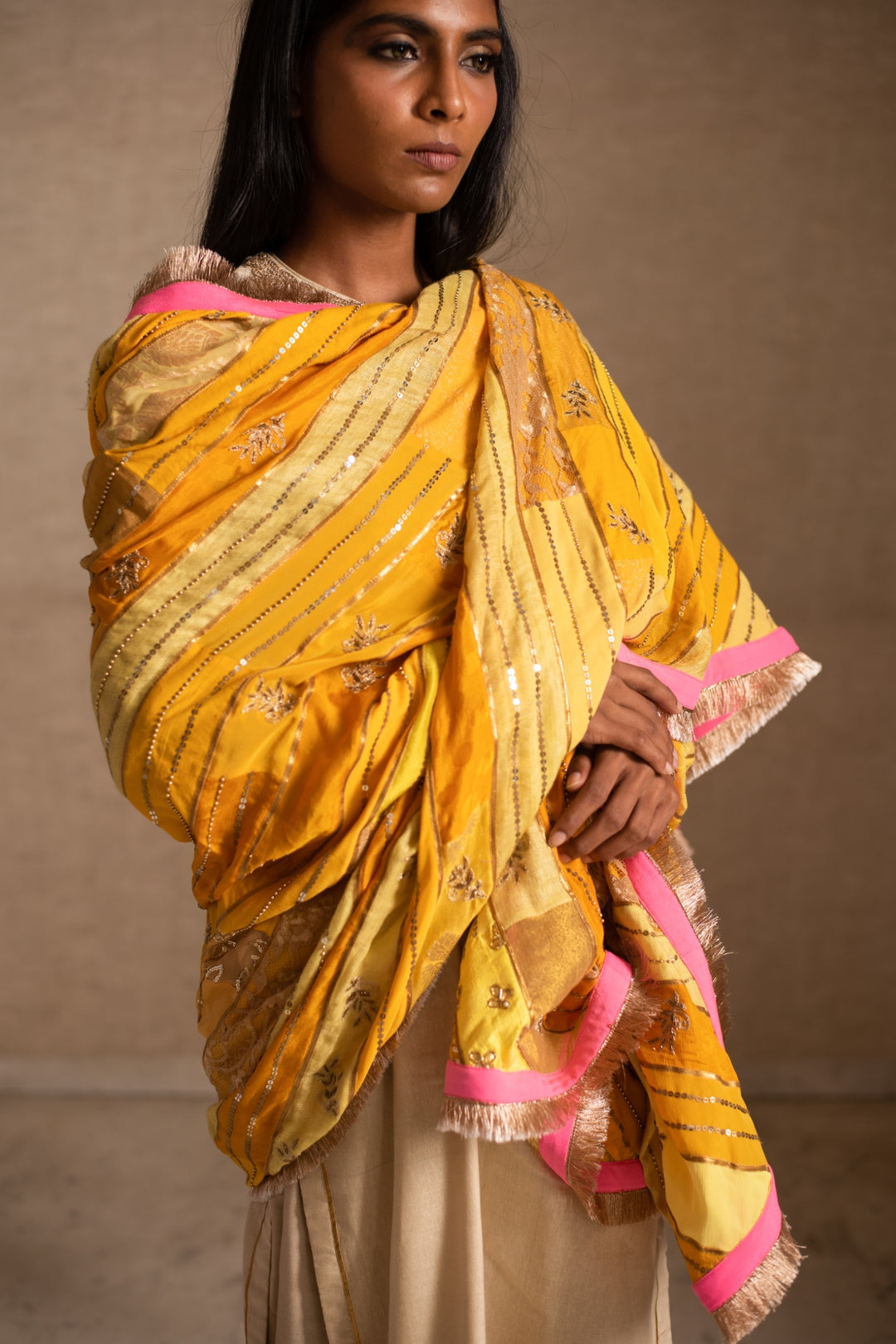 Aashi- Yellow Upcycled Patchwork Dupatta