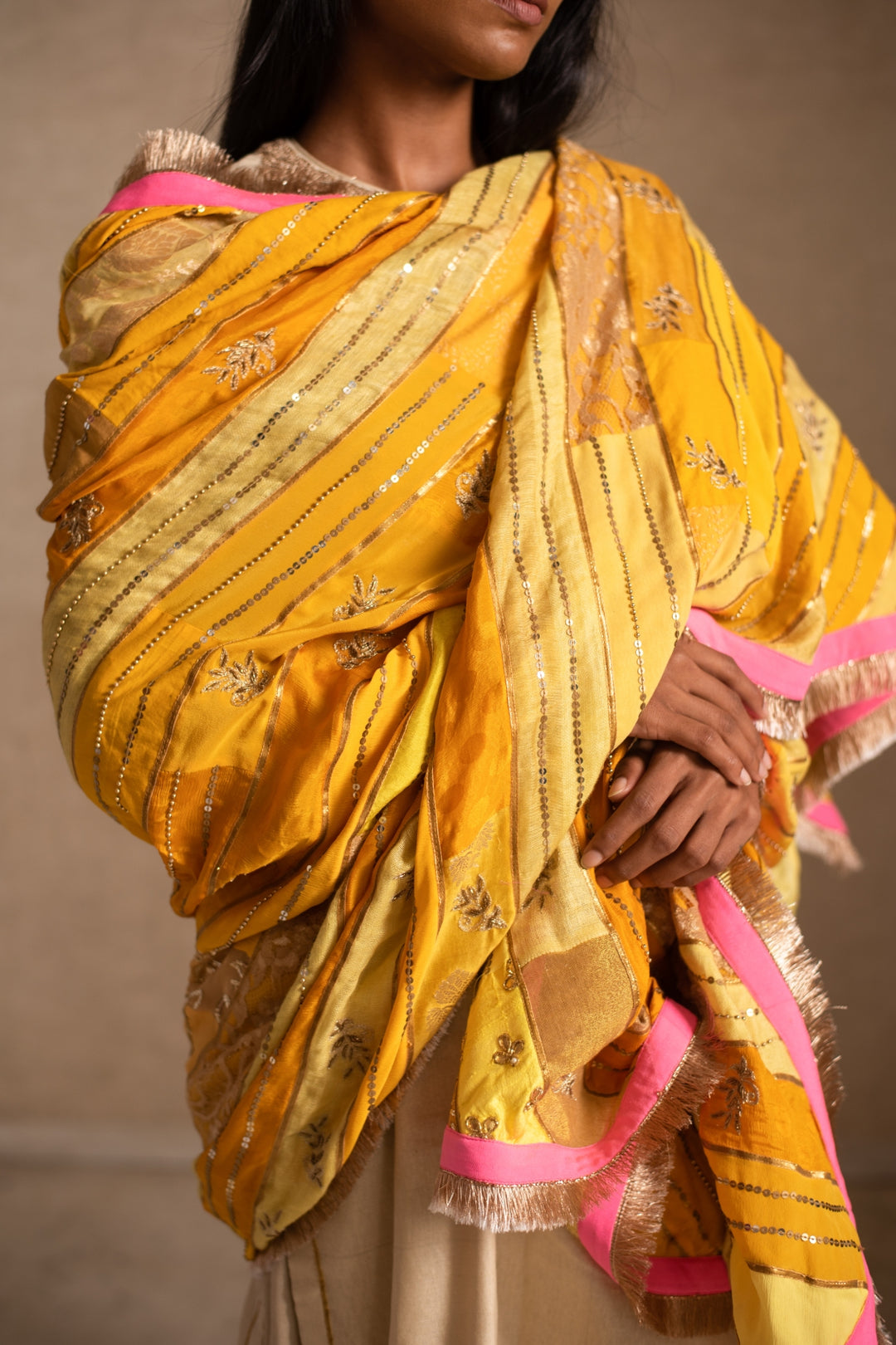 Aashi- Yellow Upcycled Patchwork Dupatta