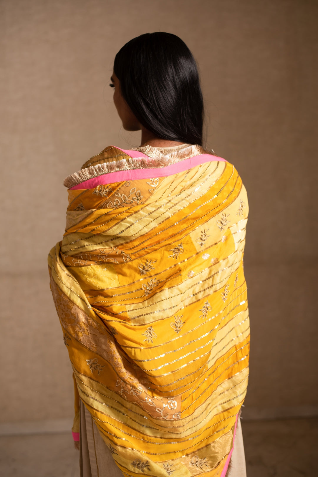 Aashi- Yellow Upcycled Patchwork Dupatta