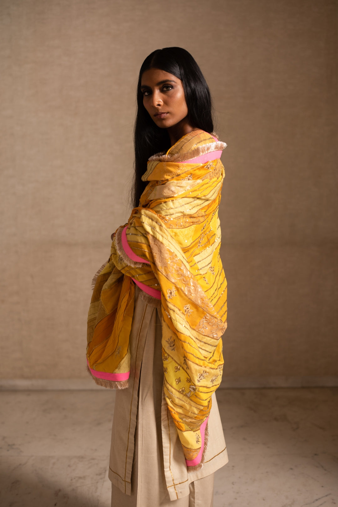 Aashi- Yellow Upcycled Patchwork Dupatta