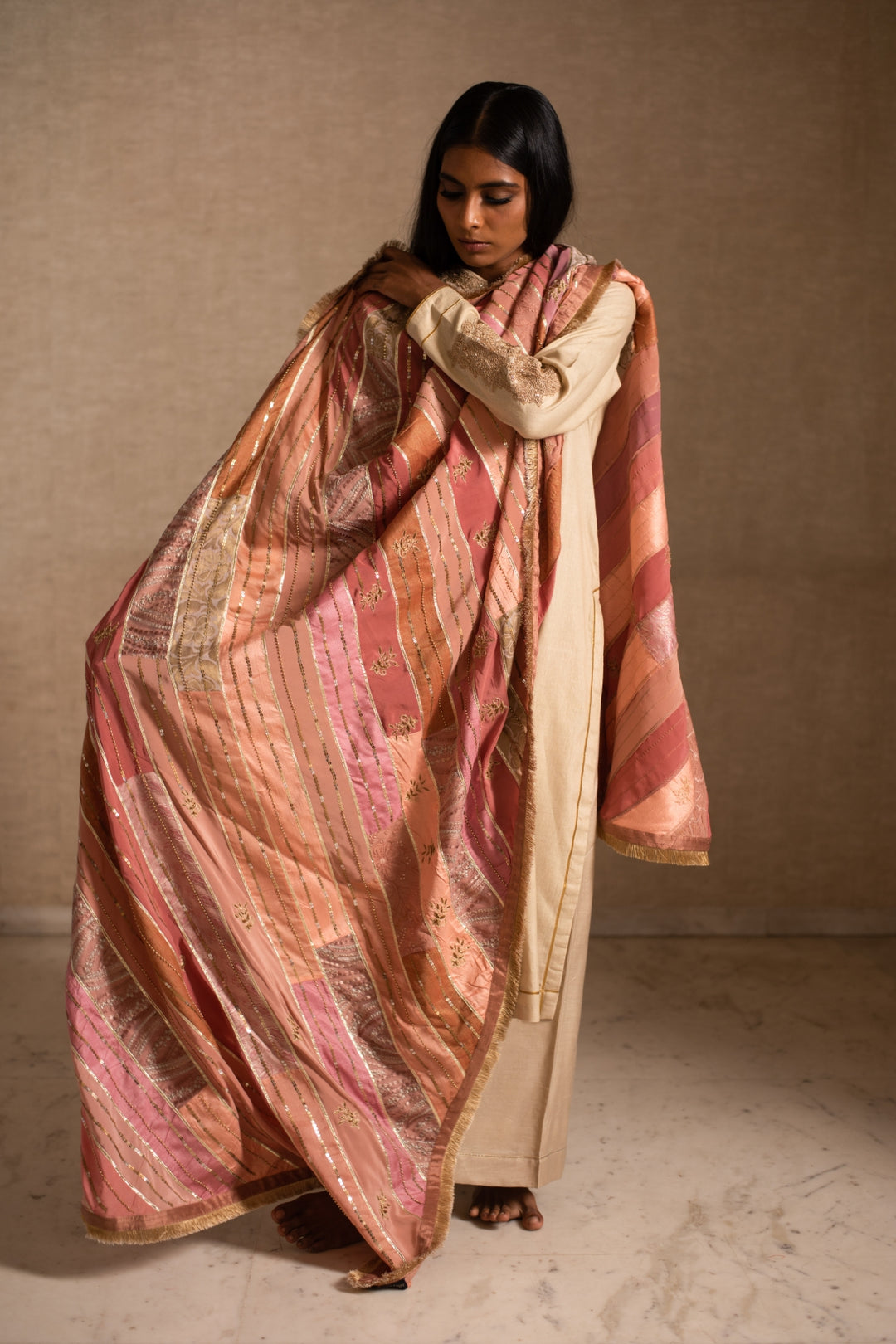 Aahi- Pink Upcycled Patchwork Dupatta