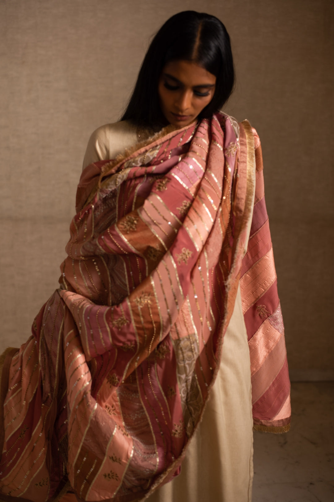 Aahi- Pink Upcycled Patchwork Dupatta