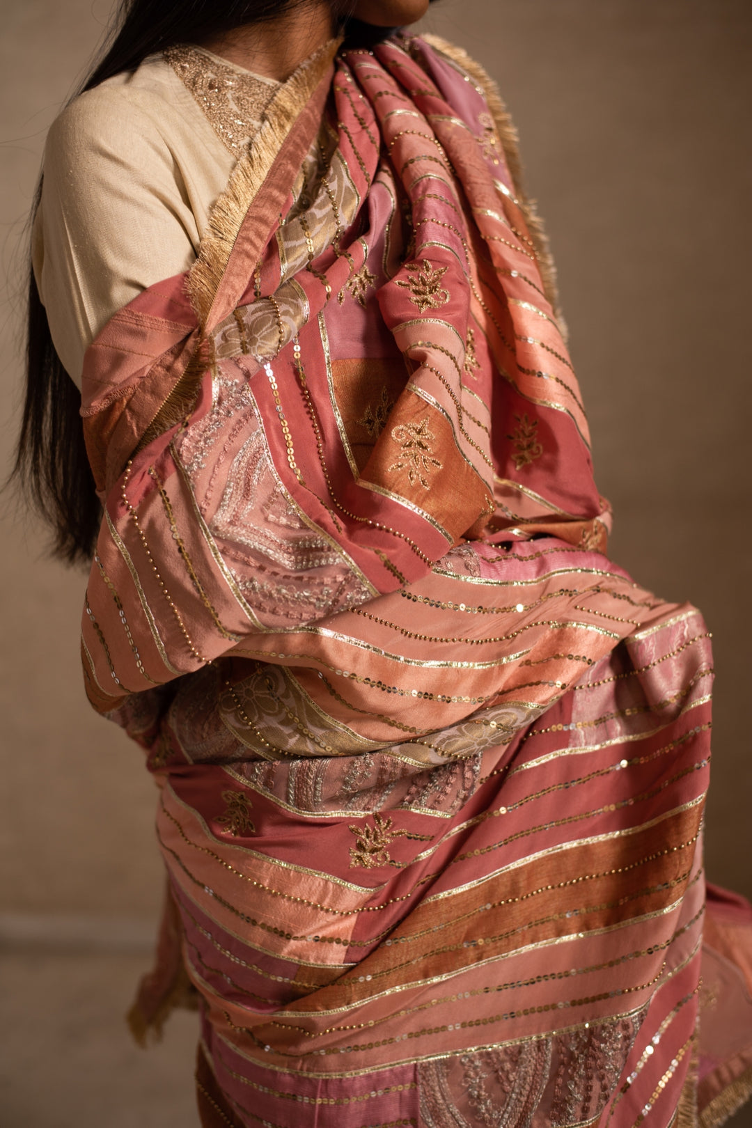 Aahi- Pink Upcycled Patchwork Dupatta