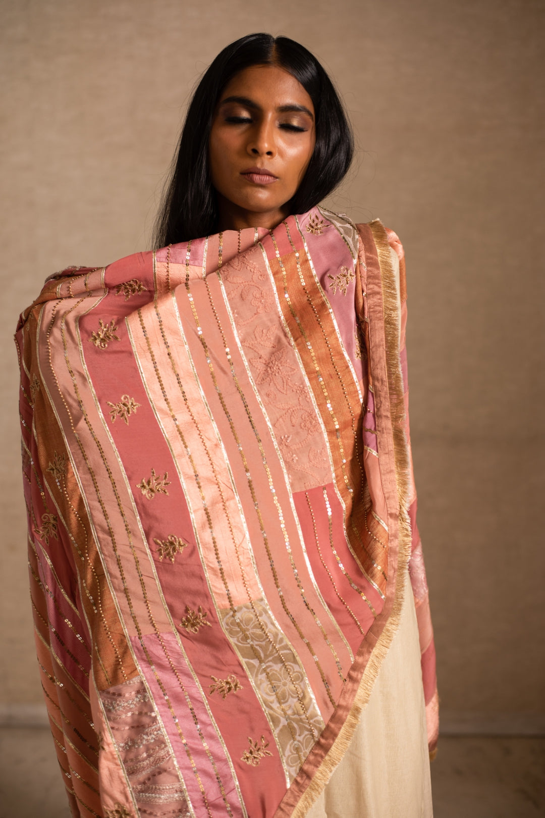 Aahi- Pink Upcycled Patchwork Dupatta