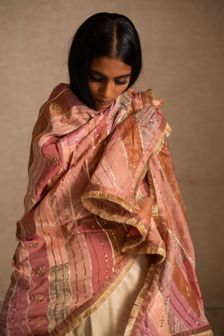 Aahi- Pink Upcycled Patchwork Dupatta