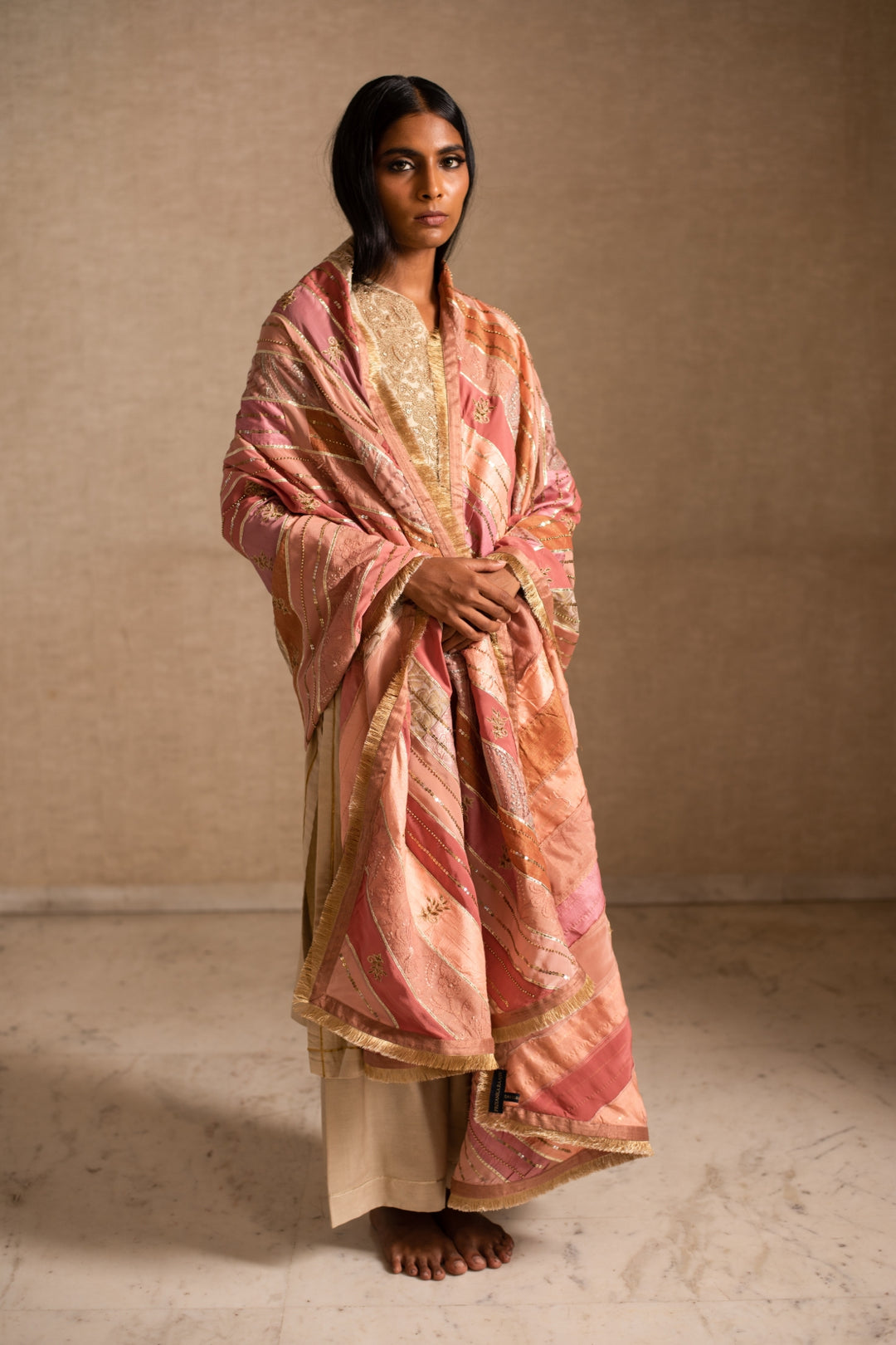 Aahi- Pink Upcycled Patchwork Dupatta