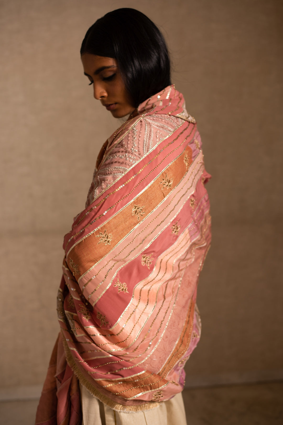 Aahi- Pink Upcycled Patchwork Dupatta