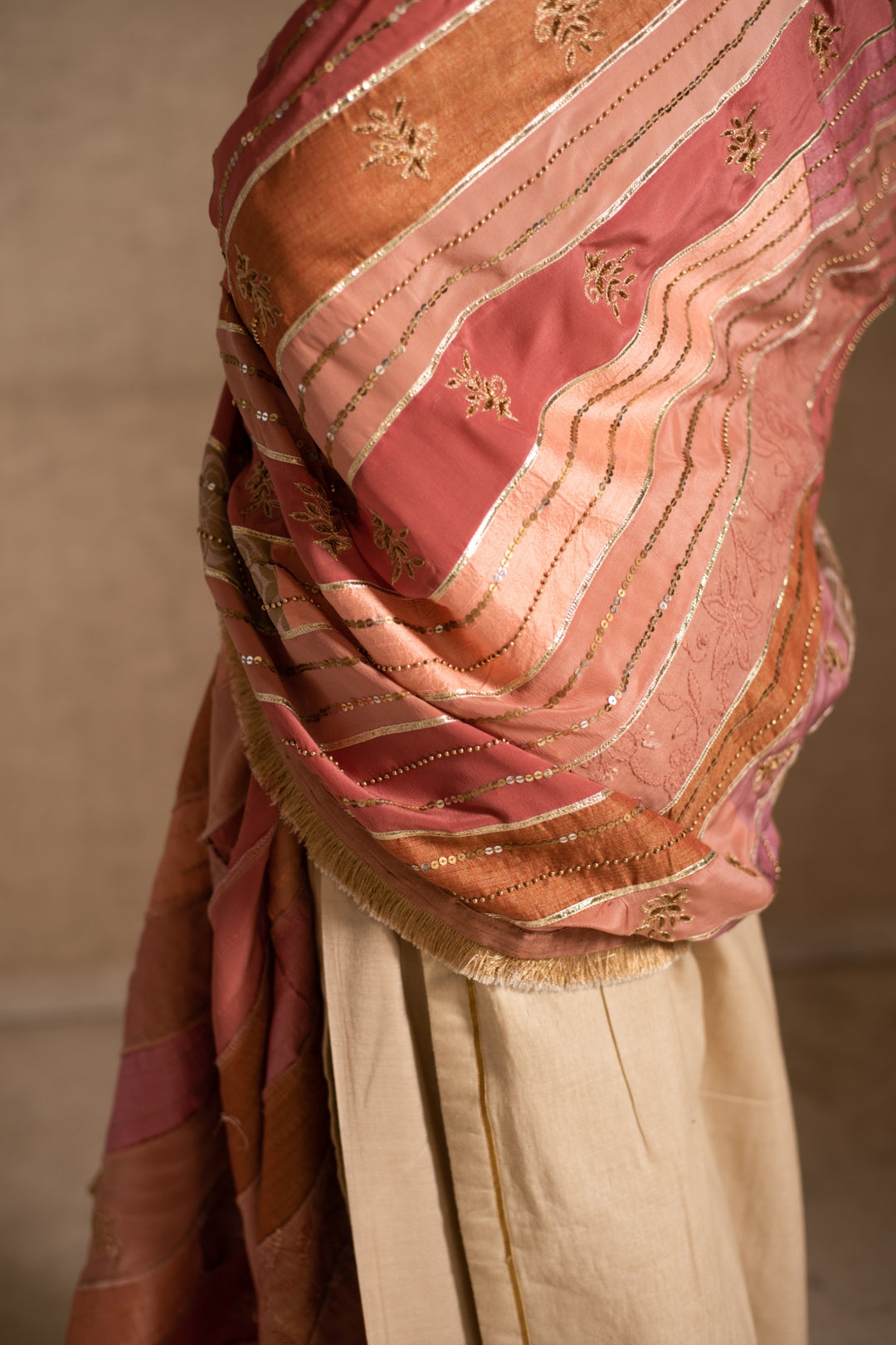 Aahi- Pink Upcycled Patchwork Dupatta