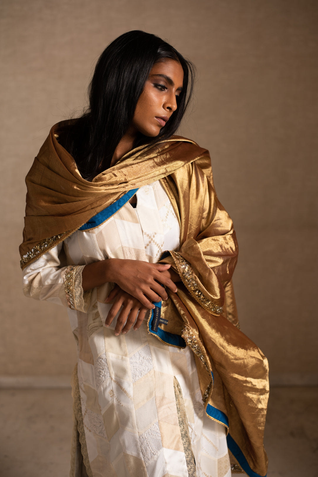 Adia, Anaya & Aabha - Ivory Upcycled Patchwork Kurta with Palazzo and Dupatta