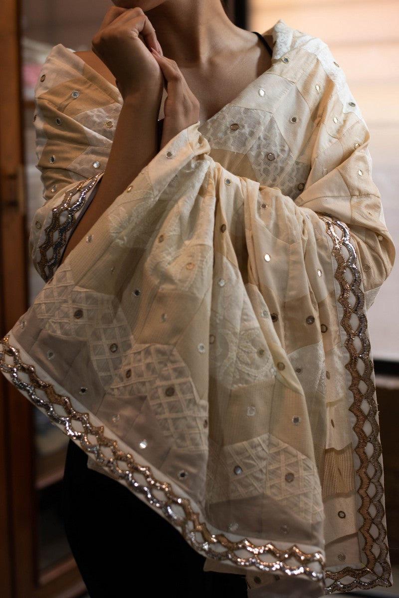 Gulika- Ivory Upcycled Patchwork Dupatta