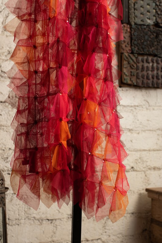 Bithi- Red Tulle Upcycled Patchwork Stole