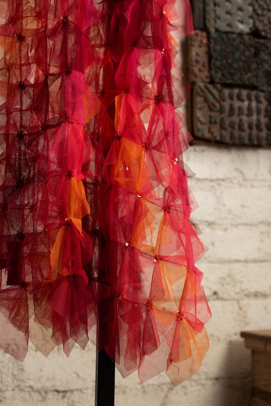 Bithi- Red Tulle Upcycled Patchwork Stole