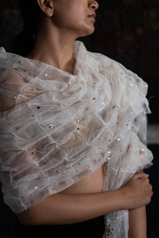 Naama- White Tulle Upcycled Patchwork Dupatta