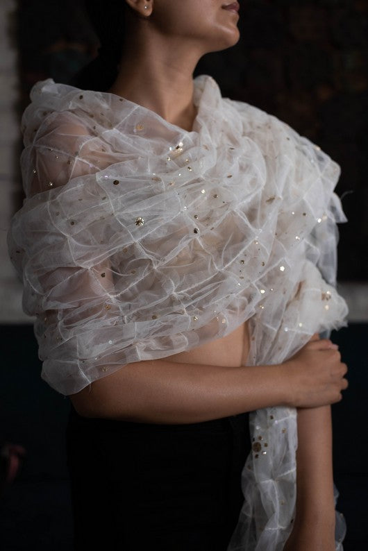 Naama- White Tulle Upcycled Patchwork Dupatta