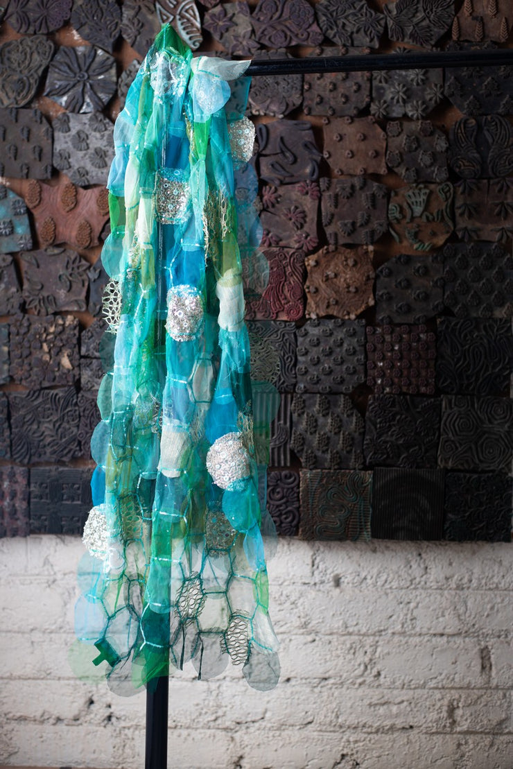 Aliza- Blue Tulle Upcycled Patchwork Stole