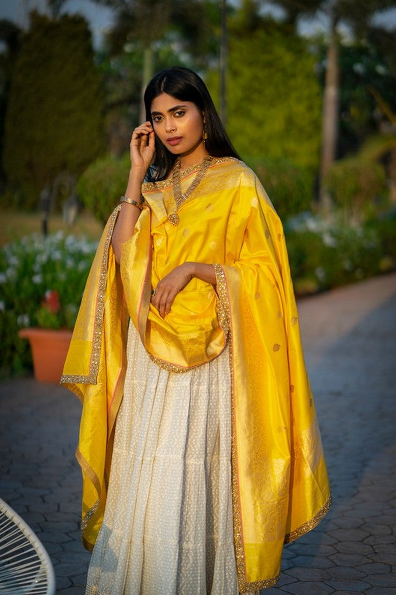 Suvarna- Yellow Silk Brocade Dupatta