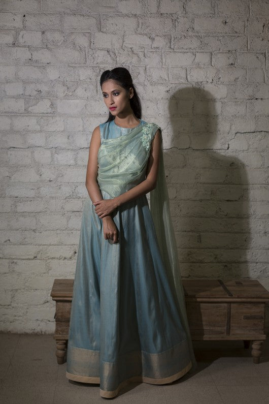 Falak- Carolina Brocade Silk Tissue Anarkali