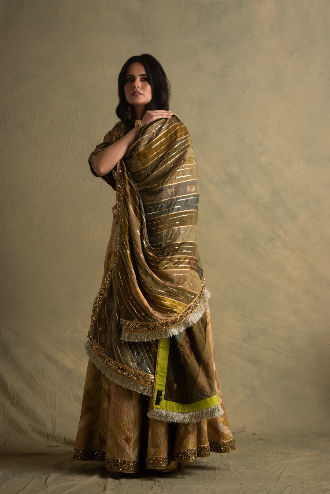 Keerat- Green Upcycled Patchwork Dupatta