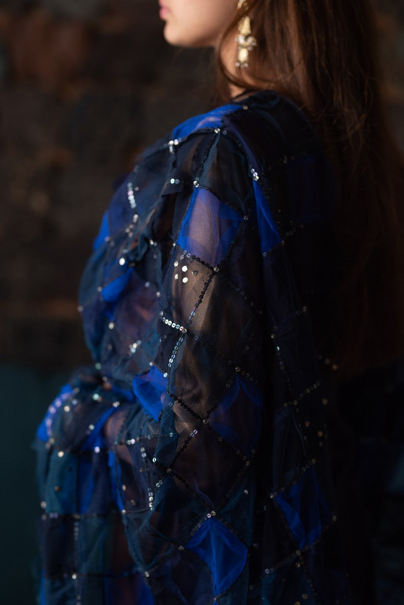 Nesham - Blue Tulle Upcycled Patchwork Dupatta